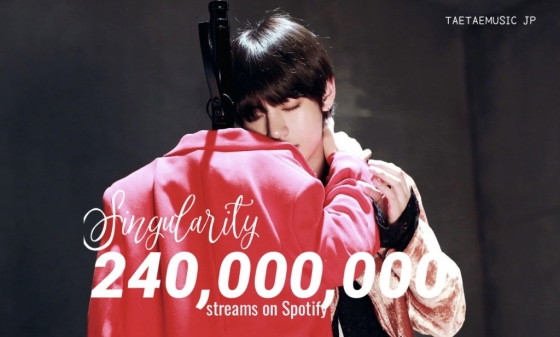 방탄소년단 뷔 'Singularity' 스포티파이 2억 4000만 돌파..'K팝 레전드' - 스타뉴스 방탄소년단 뷔 'Singularity' 스포티파이 2억 4000만 돌파..'K팝 레전드' - 스타뉴스