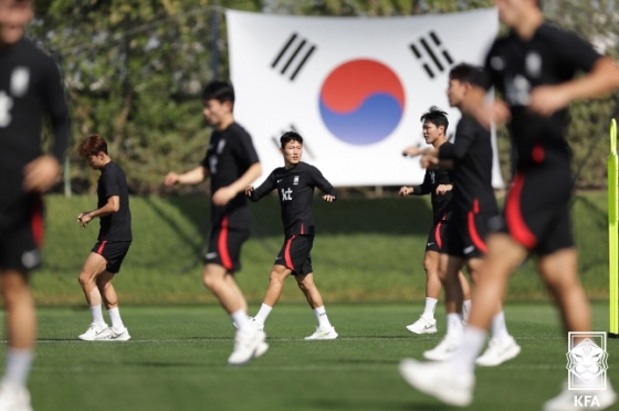 카타르 도하 알 에글라 훈련장에서 훈련 중인 대한민국 축구대표팀 선수들. /사진=대한축구협회