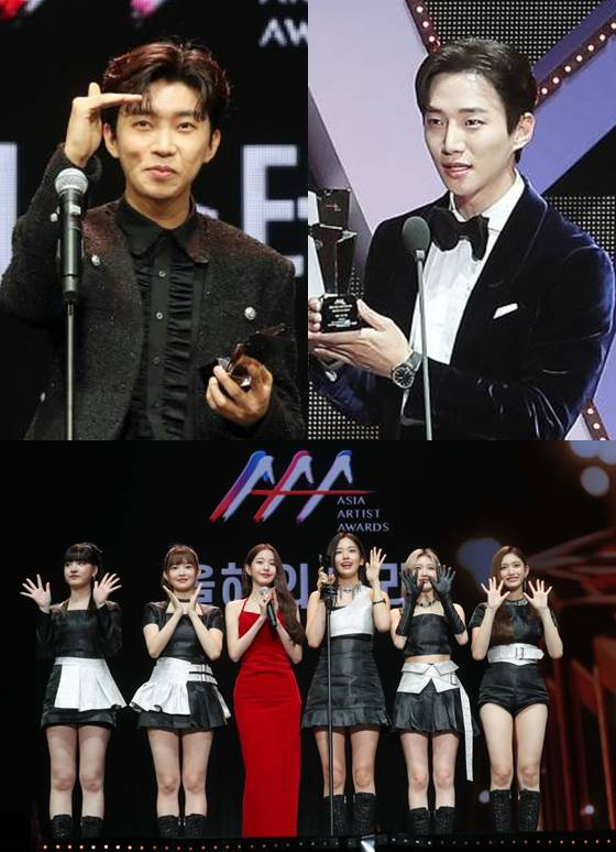 가수 임영웅, 배우 이준호, 그룹 아이브가 13일 오후 일본 나고야 니혼가이시홀에서 열린 스타뉴스-미디어보이 주최 '2022 Asia Artist Awards IN JAPAN'(2022 아시아 아티스트 어워즈, 이하 2022 AAA)에서 AAA대상 올해의 대상을 수상하고 소감을 말하고 있다. 스타뉴스와 미디어보이가 주최하고 Asia Artist Awards 조직위원회와 더스타파트너, 컬쳐 엔터테인먼트가 공동 주관하는 글로벌 NO.1 시상식 '2022 AAA'에는 올 한 해 동안 국내외에서 많은 사랑을 받은 가수, 배우들이 참석해 눈을 뗄 수 없는 화려한 글로벌 축제의 장을 펼친다. 2022.12.13