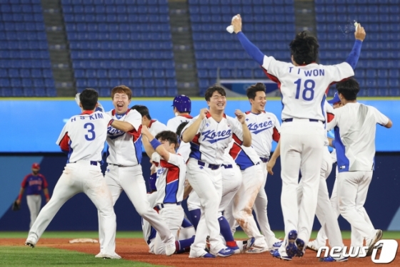 2020 도쿄올림픽에 출전한 한국 야구 국가대표팀./사진=뉴스1