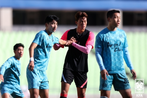 지난 2021년 U-23 대표팀 소집 훈련 당시 대구FC와의 연습경기에 출전했던 허율(오른쪽 두 번째). /사진=대한축구협회