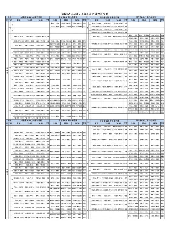 2023 고교 주말리그 경기 일정./사진=대한야구소프트볼협회 공식 홈페이지