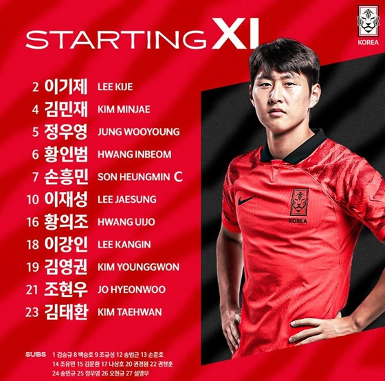 대한민국 대표팀의 우루과이 경기 선발 명단. /사진=대한축구협회 SNS 캡처