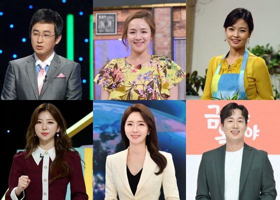 KBS 아나운서 최승돈(사진 왼쪽 위부터 시계방향으로), 김보민, 이승연, 김진현, 이윤정, 박지원./사진=KBS 