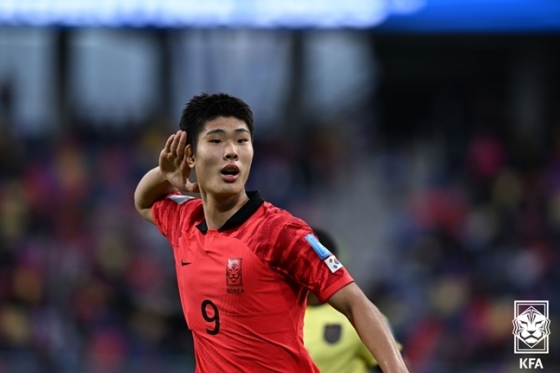 선제골을 넣은 이영준의 모습. /사진=대한축구협회
