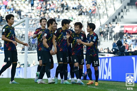 골 세리머니하는 한국 선수들. /사진=대한축구협회 제공