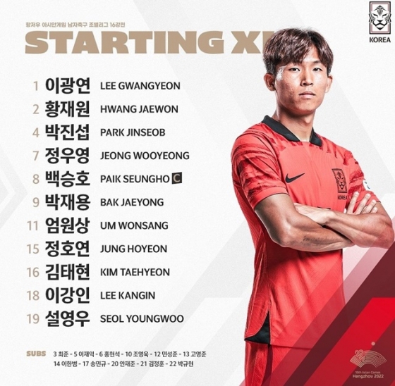 한국의 선발 라인업. /사진=대한축구협회 제공