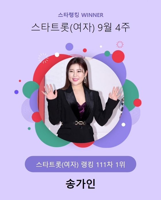 가수 송가인이 스타트롯 여자 랭킹 투표에서 1위를 기록했다./사진=스타랭킹