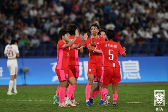 골 세리머니하는 한국 여자축구대표팀. /사진=대한축구협회 제공