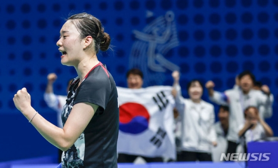 김가은이 3경기에서 득점 후 포효하는 장면. /사진=뉴시스