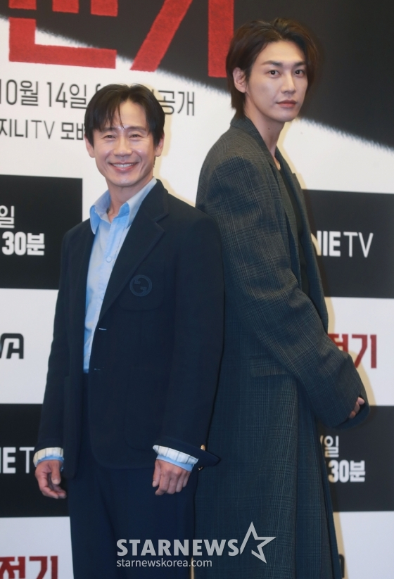 지니 TV 오리지널 드라마 '악인전기'의 신하균, 김영광./사진=이동훈 기자