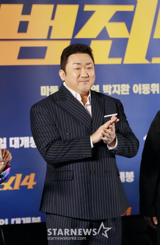 배우 마동석이 11일 오전 서울 메가박스 성수점에서 진행된 영화 &#039;범죄도시4&#039;(감독 허명행) 제작발표회에 참석해 질문에 답하고 있다. /2024.03.11 /사진=이동훈