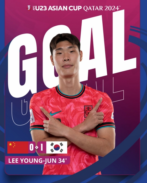 이영준 선제골 소식을 알린 아시아축구연맹(AFC) 아시안컵 공식 채널. /사진=AFC 공식 사회관계망서비스(SNS)