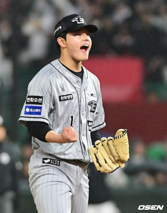 지난 18일 NC 다이노스전에 선발 등판해 삼진을 잡아내고 기뻐하는 한화 이글스 문동주.