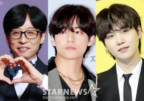 유재석, 방탄소년단 뷔, 슈가 /사진=스타뉴스