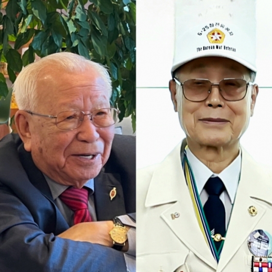 18일 두산과 NC 경기에서 시구와 시타를 맡을 625 한국전쟁 참전유공자 표용은씨(왼쪽부터)와 최은석씨. /사진=두산 베어스 제공