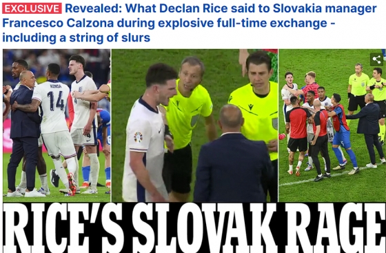 잉글랜드와 슬로바키아 경기 후 데클란 라이스의 대화 내용을 공개한 영국 매체. /사진=영국 데일리 메일 갈무리