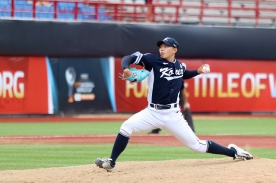 배찬승이 지난해 열린 U-18 야구월드컵에서 투구하고 있다. /사진=WBSC 홈페이지 갈무리 