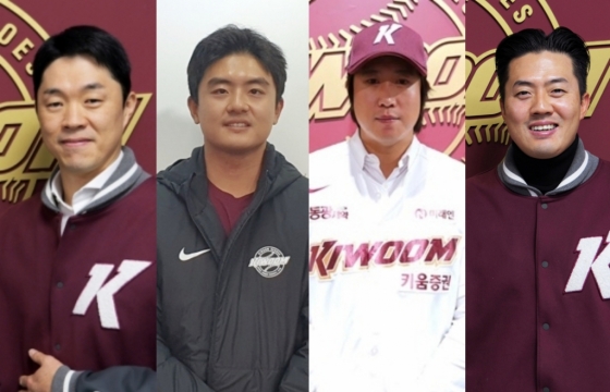 (왼쪽부터) 장필준, 강진성, 김동엽, 오선진. /사진=김동윤 기자, 키움 히어로즈 제공