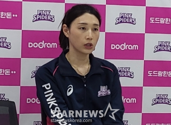 흥국생명 김연경이 21일 IBK기업은행 승리 후 인터뷰를 하고 있다. /사진=안호근 기자