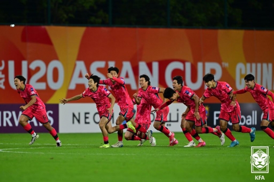 우즈베키스탄을 꺾고 U-20 월드컵 본선행이 확정되자 기뻐하는 선수들. /사진=대한축구협회(KFA) 제공