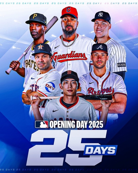 이정후(맨 아래)가 메이저리그 2025시즌 D-25 포스터의 중앙에 위치하고 있다. /사진=MLB 공식 SNS 