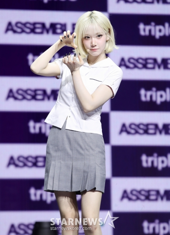 그룹 트리플에스(tripleS) 김나경이 12일 오후 서울 용산구 한남동 블루스쿼어에서 열린 새 앨범 &#039;ASSEMBLE25&#039; 발매 기념 쇼케이스에서 포즈를 취하고 있다. /2025.05.12 /사진=김휘선 hwijpg@