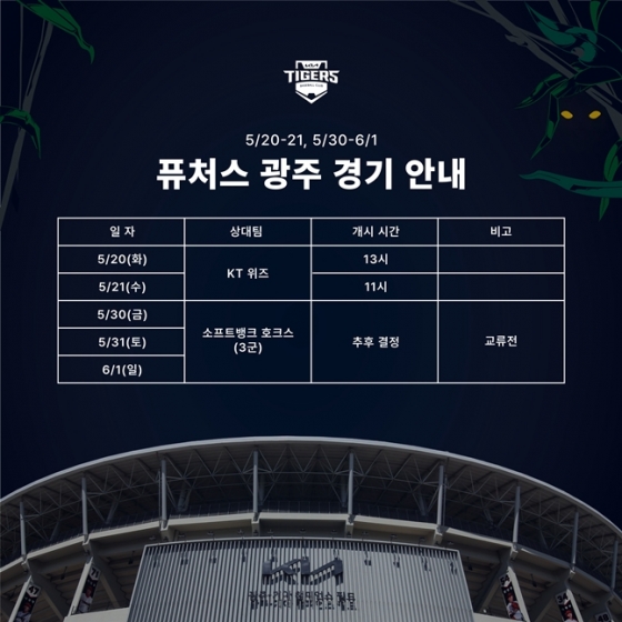 퓨처스 광주 경기 일정표. /사진=KIA 타이거즈