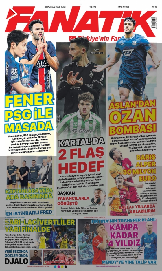 튀르키예 쉬페르리그 페네르바체가 파리 생제르맹(PSG) 이강인과 곤살루 하무스 영입을 추진한다는 소식을 전한 튀르키예 매체 파나틱의 3일자 보도. /사진=파나틱 캡처