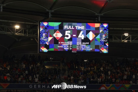 무려 9골이나 터진 난타전 끝에 프랑스를 5-4로 꺾고 유럽축구연맹(UEFA) 네이션스리그 결승에 진출한 스페인. /AFPBBNews=뉴스1