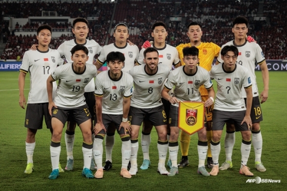 지난 5일 인도네시아전에 나서기 직전의 중국 대표팀./AFPBBNews=뉴스1