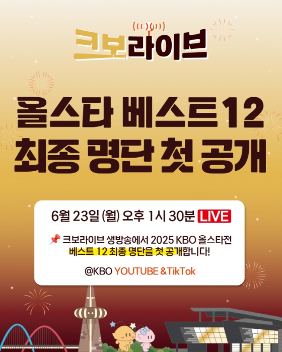2025 KBO 올스타전에 나설 베스트 12가 23일 오후 1시 45분부터 KBO 유튜브 채널 &#039;크보 라이브&#039;에서 공개된다. /사진=KBO 제공