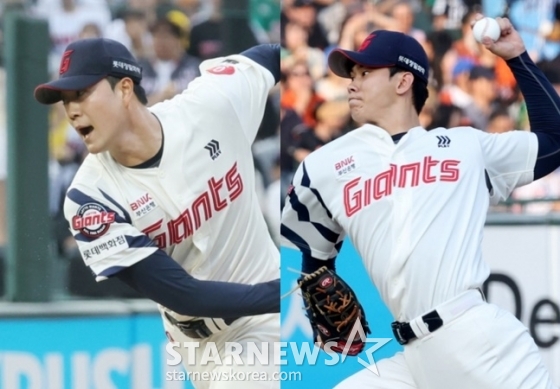 롯데 윤성빈(왼쪽)과 홍민기. /사진=김진경 대기자 