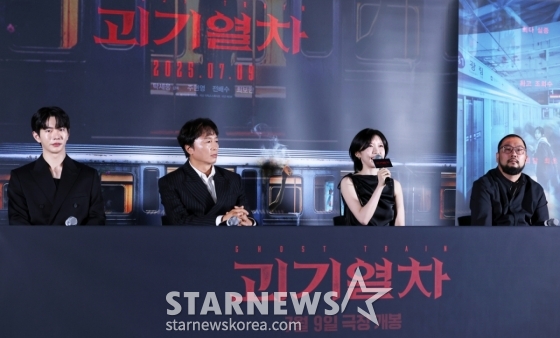 배우 최보민, 전배수, 주현영, 탁세웅 감독이 24일 오후 서울 용산구 CGV 용산아이파크몰에서 열린 영화 &#039;괴기열차&#039;(감독 탁세웅) 언론시사회에서 질의응답을 하고 있다. /2025.06.24 /사진=김휘선 hwijpg@