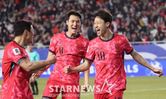 2026 북중미 월드컵 아시아 3차 예선 대한민국 대 요르단 경기가 지난 3월 수원월드컵경기장에서 열렸다.   이재성이 첫골을 터뜨린 후 환호하고 있다. /사진=김진경 대기자