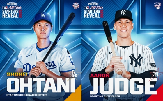 오타니(왼쪽)와 저지가 각 리그 MLB 팬 투표 1위를 차지해 올스타전에 직행했다. /사진=MLB 공식 SNS 갈무리