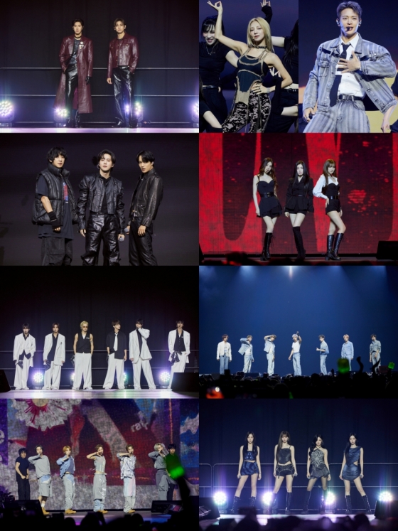 SMTOWN LIVE 2025 런던 공연 무대 이미지 (좌측 상단부터 동방신기, 소녀시대 효연, 샤이니 민호, 엑소, 레드벨벳, NCT 127, NCT DREAM, WayV, 에스파)/사진제공=SM엔터테인먼트