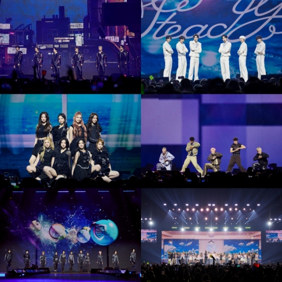 SMTOWN LIVE 2025 런던 공연 무대 이미지 02 (좌측 상단부터 라이즈, NCT WISH, 하츠투하츠, 디어앨리스, SMTR25, 단체)/사진제공=SM엔터테인먼트