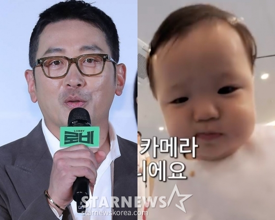 배우 하정우(왼쪽), 배우 황보라 아들 우인 /사진=스타뉴스, TV조선 방송화면