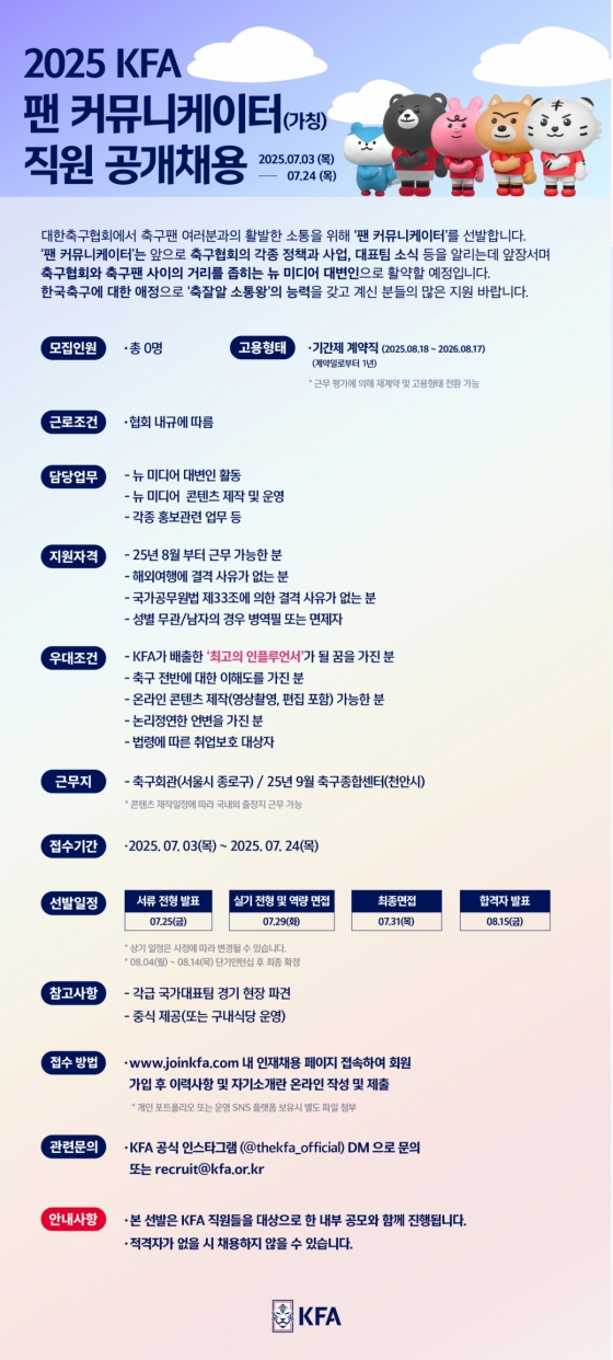 2025 팬 커뮤니케이터 직원 공개 채용 공고문. /사진=대한축구협회 제공