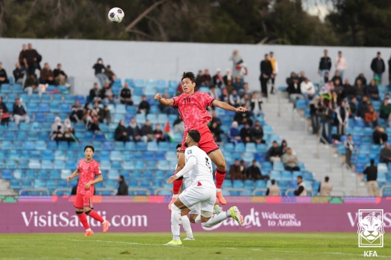 지난해 11월 팔레스타인전 당시 대한민국 축구 국가대표팀 공격수 오세훈. /사진=대한축구협회 제공