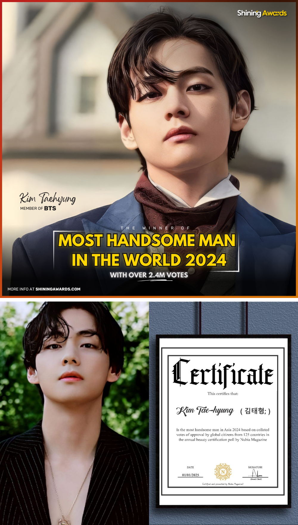 CG뷔' 방탄소년단 뷔, '2024 세계에서 가장 잘 생긴 남자' 1위 | 스타뉴스, حجم الصورة 1000x1762