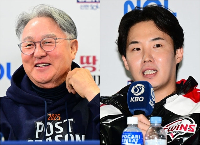 '67세 노감독도 폭소' 임찬규 "손아섭, 톱밥 나올 정도로 방망이 꽉 쥐더라→서로 힘빼자" 입담 과시