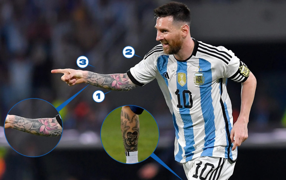 메시는 왜 '문신 중독'일까 "처음엔 두려웠지만 멈출 수 없다"... 母 초상화+아내 눈 등 '17개 문신' 의미