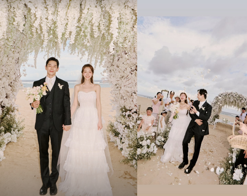 온주완, ♥방민아 부케 들고..영화 같은 발리 결혼식 사진 공개 [스타이슈]