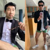 "턱시도에 팬티"..'샹치' 시무 리우, 자가격리 업무 패션