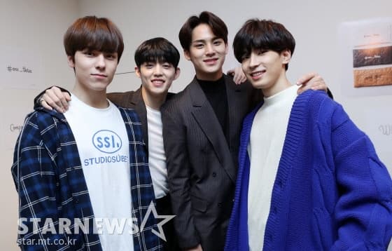 (왼쪽부터) 세븐틴 멤버 버논, 에스쿱스, 민규, 원우 /사진=김휘선 기자