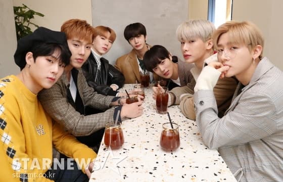 (왼쪽부터) 아이돌그룹 몬스타엑스 멤버 주헌 셔누 기현 형원 민혁 원호 아이엠 /사진=김휘선 기자