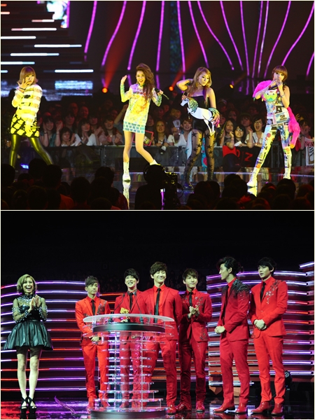 2NE1(위, YG엔터테인먼트 제공)과 2PM(JYP엔터테인먼트 제공)