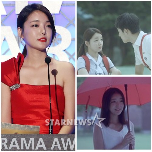 2013년 코리아 드라마 어워즈 무대에 선 문지인(왼쪽, 이기범 기자)-'뚱뚱해도 좋아' 뮤직비디오 장면들 (오른쪽)